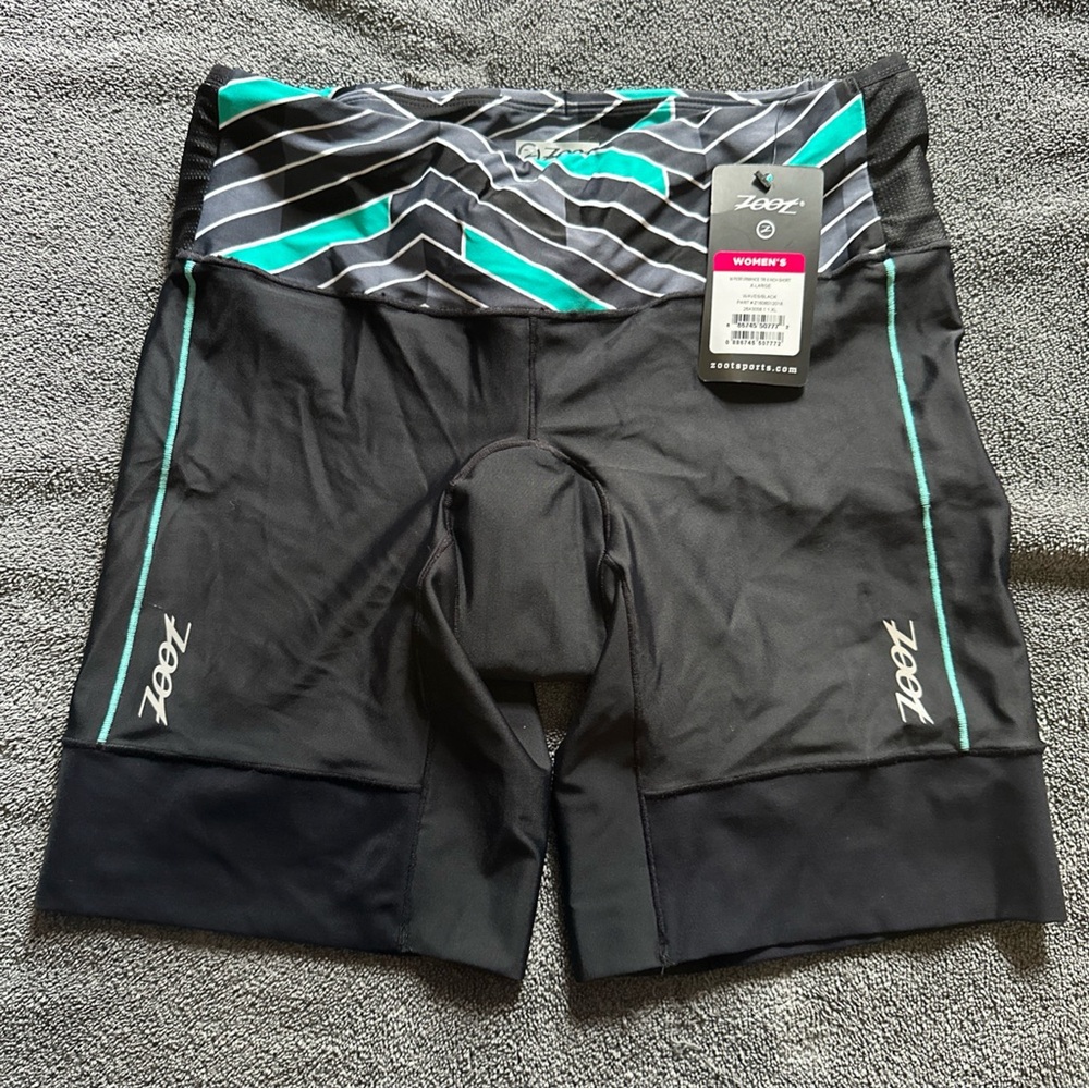 NWT Zoot Women's Black and Teal Performance Tri Shorts